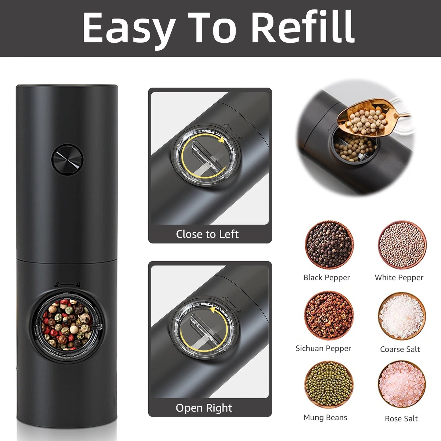 USB Rechargeable Salt and Pepper Grinders With Base